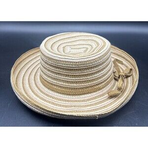 Jeff Gordon Inc Brown & Tan Women’s Straw Hat W/ Bow EUC